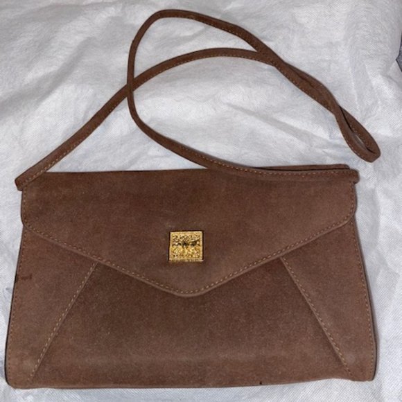 Brown Suede Purse with gold design - Picture 3 of 8